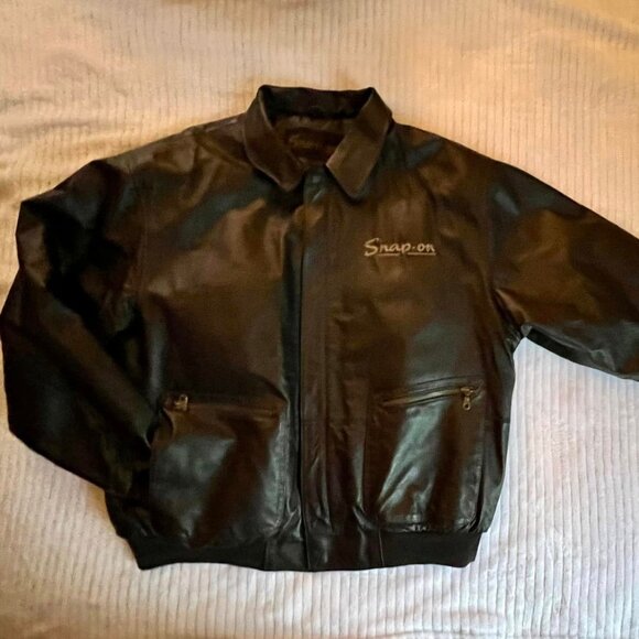 Men's Size XL Retro Snap On Full Zip Dk Brown Leather Bomber Jacket  No 8640091 - Picture 1 of 11